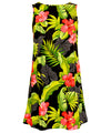 Ewa Hibiscus Short Hawaiian Dress Sleeveless A-Line Easy Tie Back Closure Black