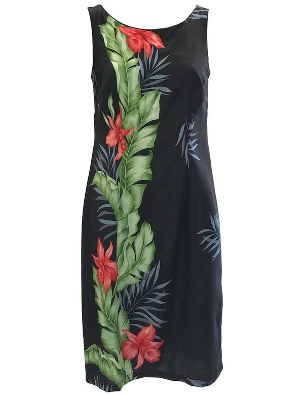 Short Hawaiian Dress Orchid Panel Black