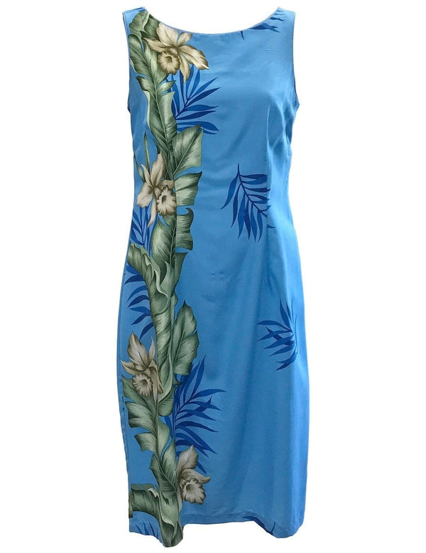 Short Hawaiian Dress Orchid Panel Light Blue