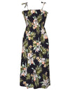 Short Hawaiian Dress Smock Top Classic Orchids Black Fits XS to XL (2-16)