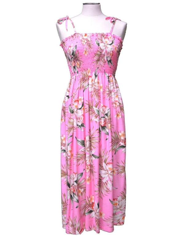 Short Hawaiian Dress Smock Top Classic Orchids Pink Fits XS to XL (2-16)