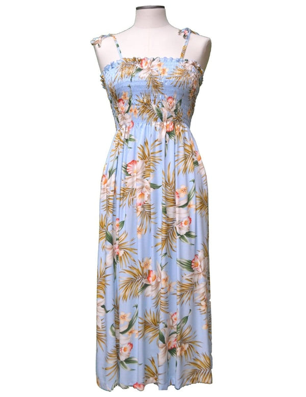Short Hawaiian Dress Smock Top Classic Orchids Light Blue Fits XS to XL (2-16)