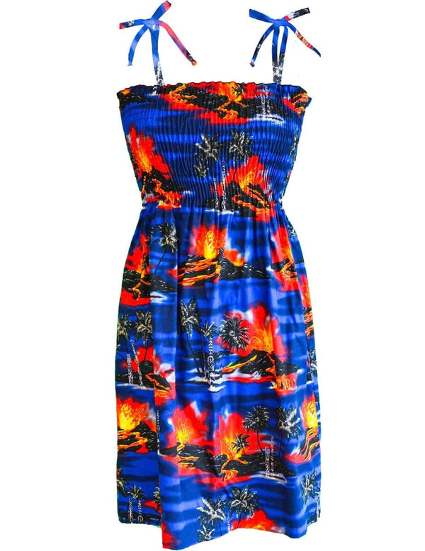 Short Hawaiian Dress Smock Top Kilauea Volcano Lava Royal RJC