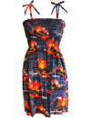 Short Hawaiian Dress Smock Top Kilauea Volcano Lava Black RJC