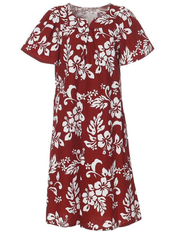 Short Hawaiian Muumuu Dress Island Hibiscus Red