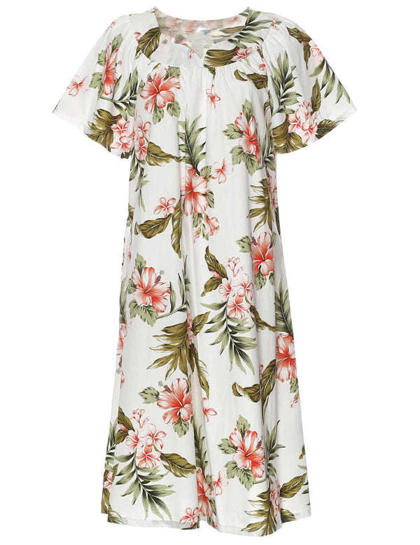 Kahua Plumeria Short Hawaiian Muumuu Dress Coral
