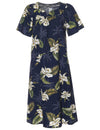 Orchids Makani Short Muumuu Hawaiian Dress Navy
