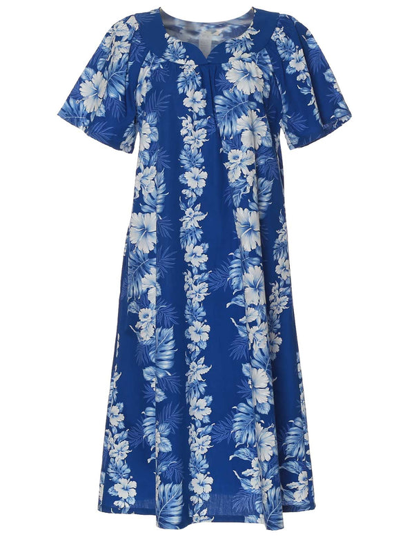 Haku Laape Short Hawaiian Muumuu Dress Royal