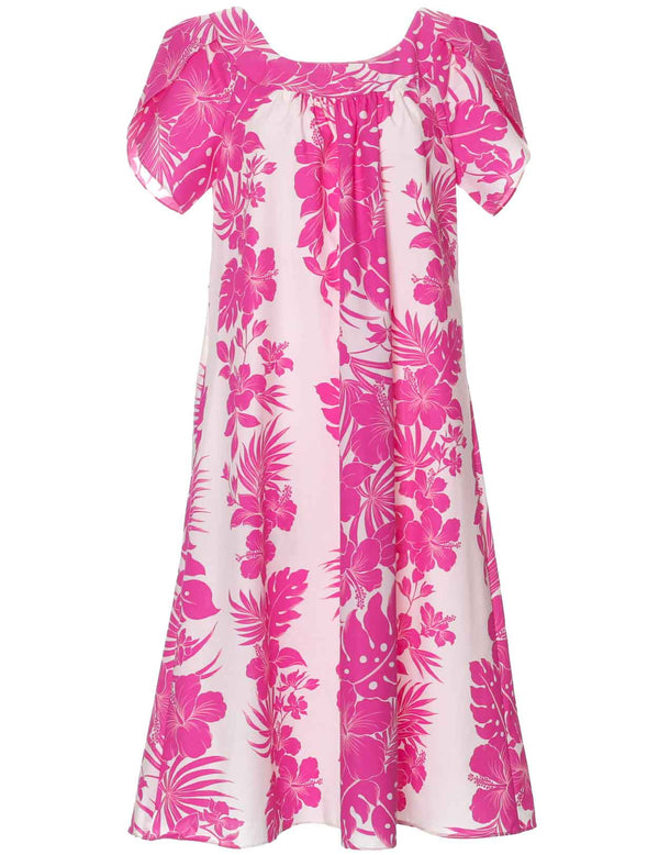 Pull Over Muumuu Dress Flower Lei Hibiscus Pink
