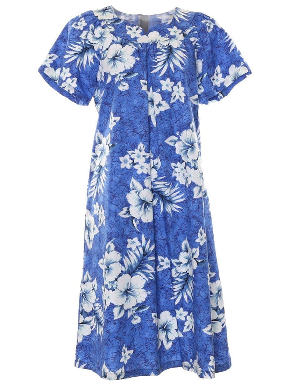 Short Muumuu Dress Crack Hibiscus Blue