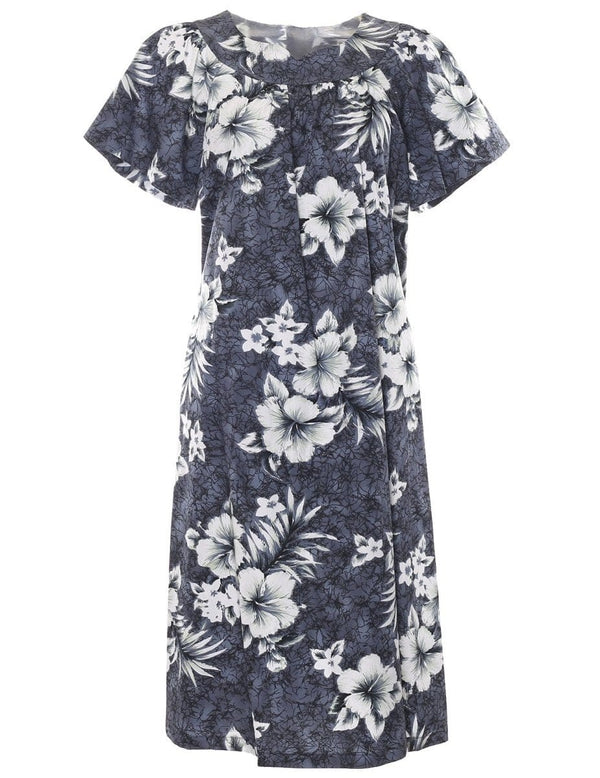 Short Muumuu Dress Crack Hibiscus Gray