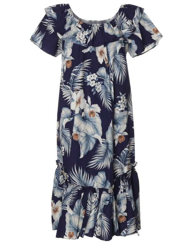 Short Muumuu Dress Kekoa with Elastic Bustline Navy