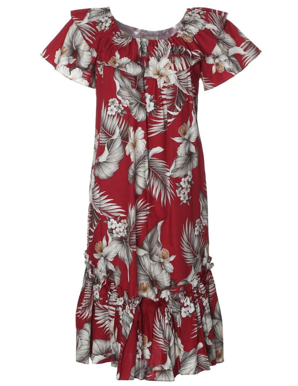 Short Muumuu Dress Kekoa with Elastic Bustline Red