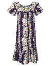 Short Muumuu Dress Luana with Elastic Bustline and Ruffled Hem Purple
