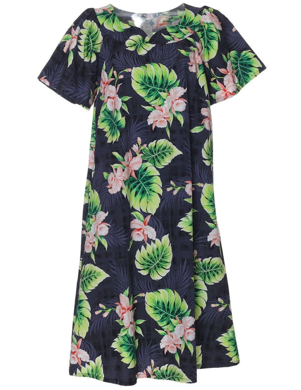 Short Muumuu Dress Orchids Kekala Black