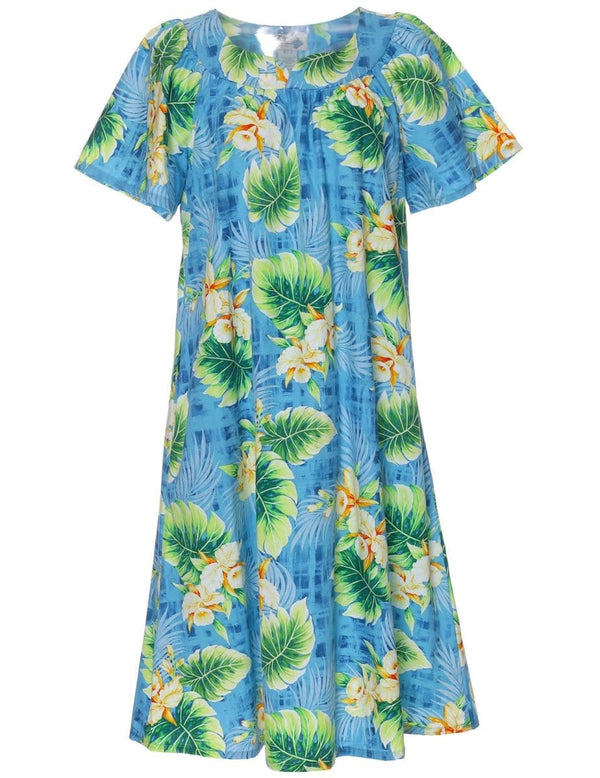 Short Muumuu Dress Orchids Kekala Light Blue