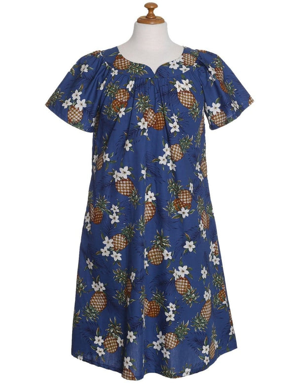 Short Muumuu Dress Sunny Pineapples Navy