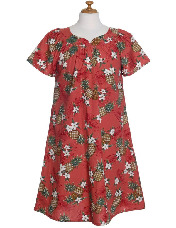 Short Muumuu Dress Sunny Pineapples Rust