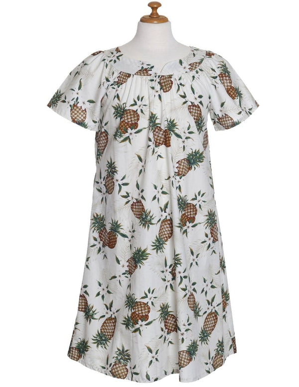 Short Muumuu Dress Sunny Pineapples White