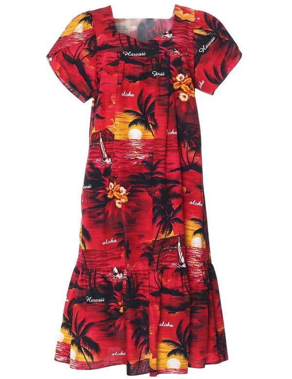 Short Muumuu Dress Sunset Luau Red