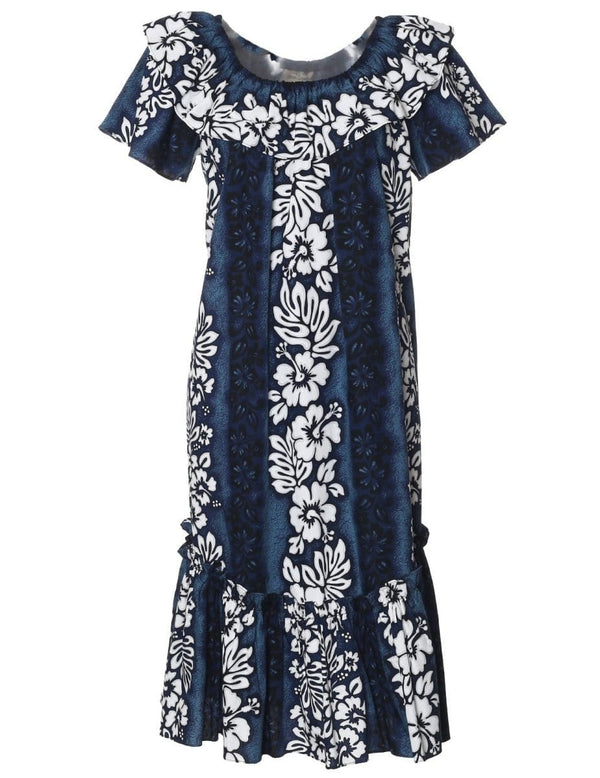 Short Muumuu Luna Elastic Neckline and Ruffled Hem Navy