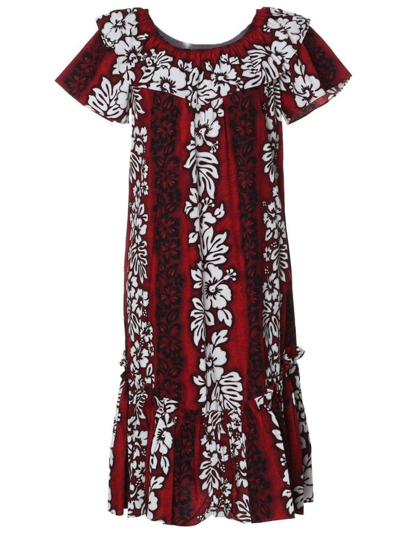 Short Muumuu Luna Elastic Neckline and Ruffled Hem Red