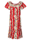 Short Muumuu Dress Luana with Elastic Bustline and Ruffled Hem Red