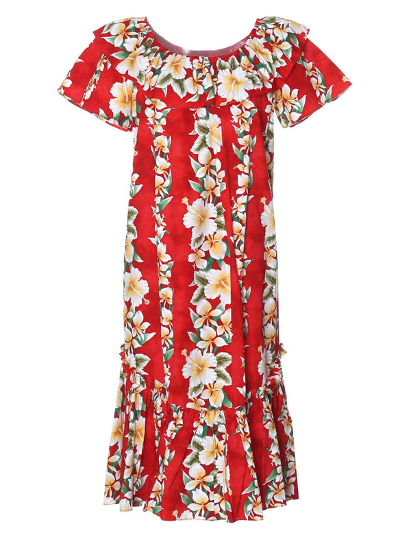 Short Muumuu Dress Luana with Elastic Bustline and Ruffled Hem Red