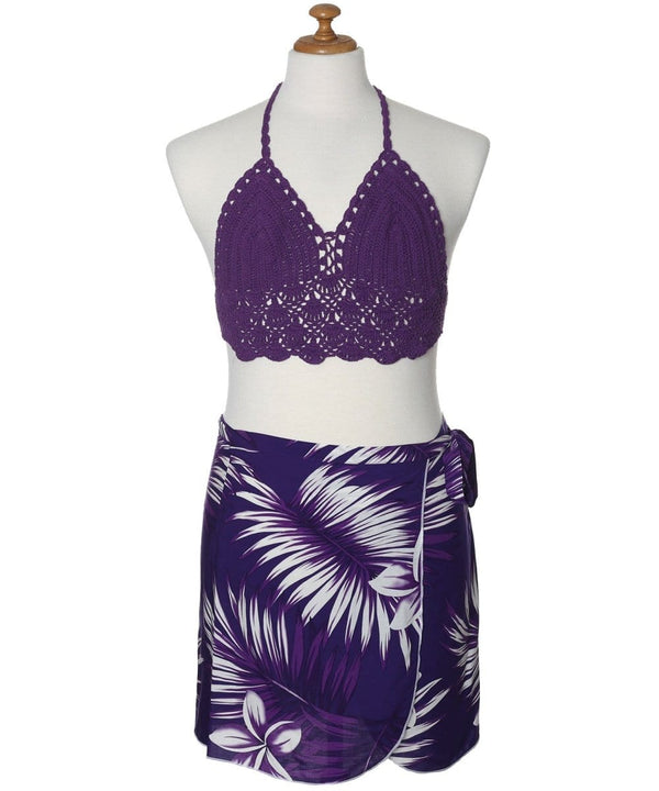 Short Sarong Cover-Up Pareo Wrap with Halter Top Crochet-Top One size
