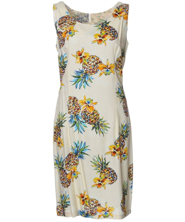 Short Sheath Dress Sleeveless Golden Pineapples Cream