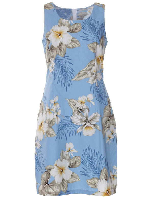 Short Sheath Tank Dress Hibiscus Trend Light Blue Two Palms