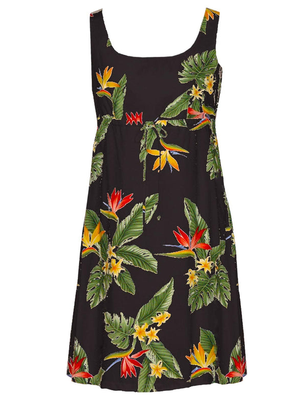 Birds of Paradise Adjustable Front Tie Dress Black