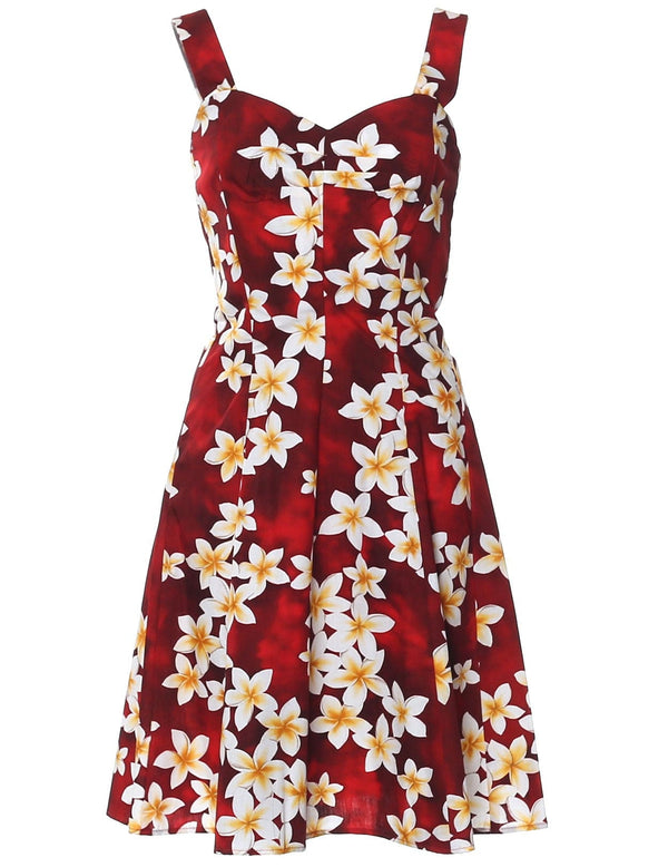 Island Plumeria Mini Sundress with Elastic Back Red