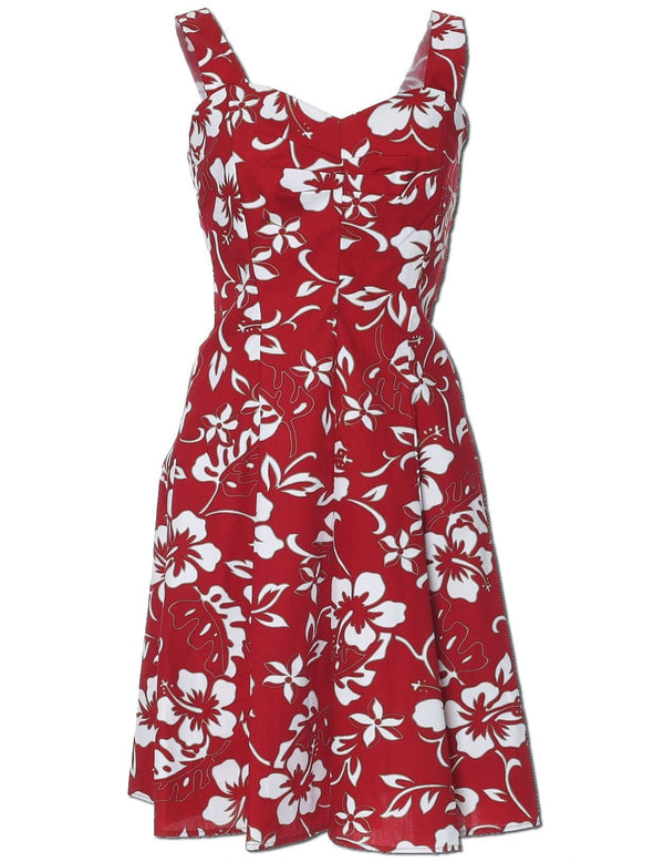 Short Sundress Smock Back Classic Hibiscus Pareo Red