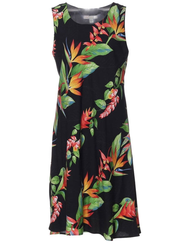 Short Tropical Dress Birds of Paradise Panel Black