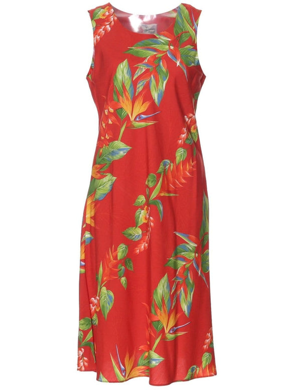 Short Tropical Dress Birds of Paradise Panel Red
