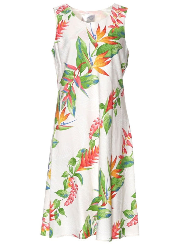 Short Tropical Dress Birds of Paradise Panel White