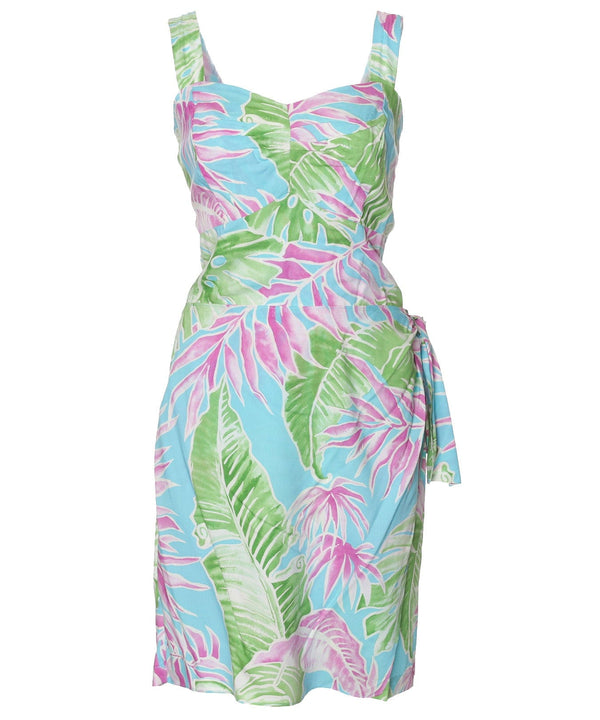 Cabana Palms Short Sarong Dress Elastic Back Aqua