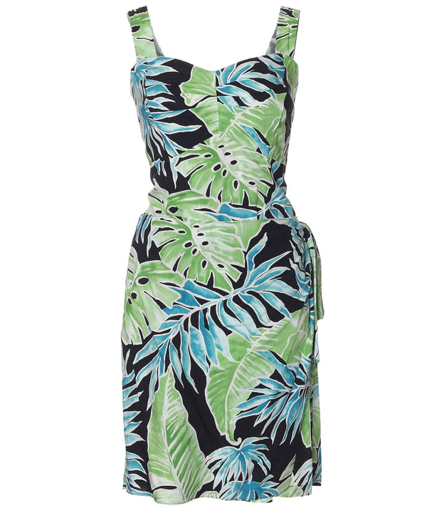 Cabana Palms Short Sarong Dress Elastic Back Black