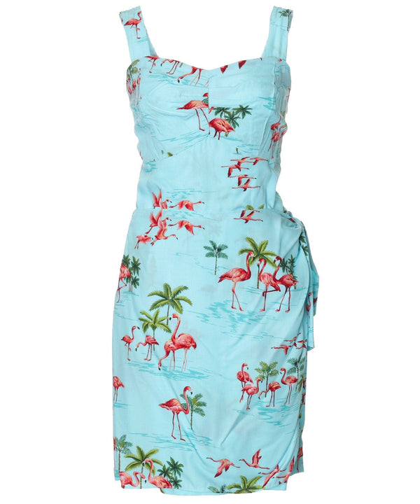 Short Sarong Dress Elastic Back Flamingo Aqua