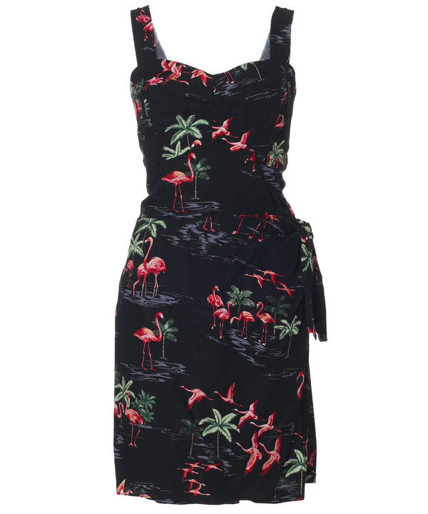 Short Sarong Dress Elastic Back Flamingo Black