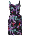 Short Sarong Dress Elastic Back Jungle Bird Black