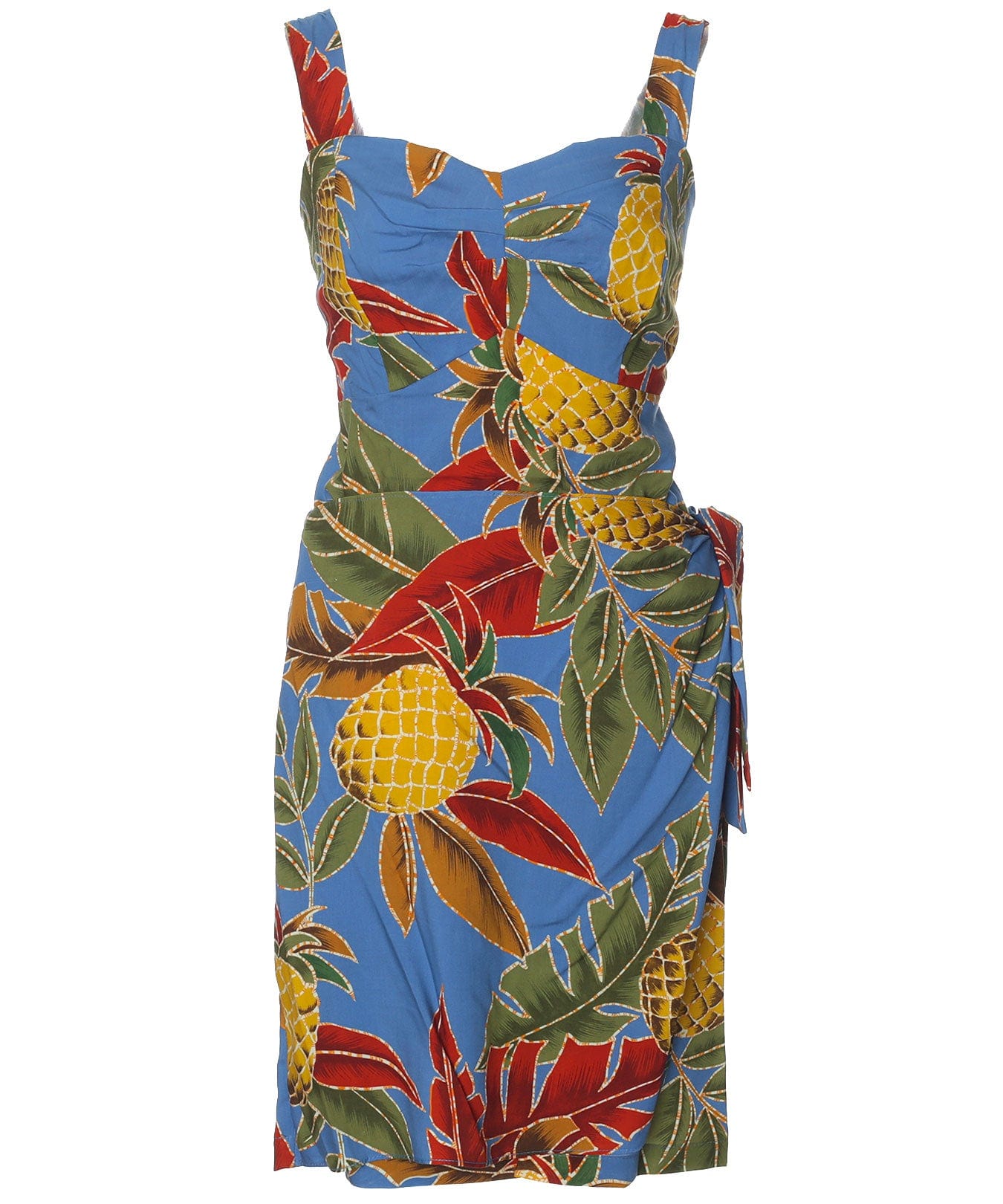 Short Sarong Dress Elastic Back Retro Pineapples Ocean Blue / S Short Sarong Dress Elastic Back Retro Pineapples Ocean Blue / S