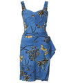Short Sarong Dress Elastic Back Retro Oasis Palms Cool Water