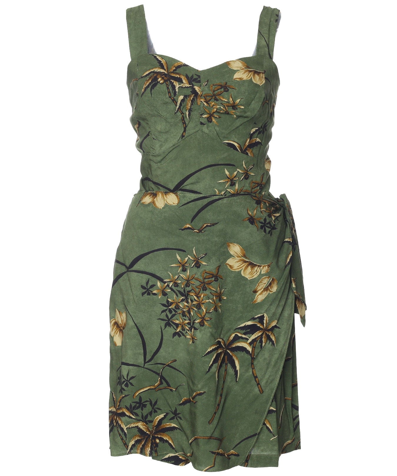 Short Sarong Dress Elastic Back Retro Oasis Palms Moss / M Short Sarong Dress Elastic Back Retro Oasis Palms Moss / M
