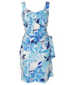 Short Sarong Dress Elastic Back Watercolor Hibiscus Blue