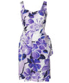 Short Sarong Dress Elastic Back Watercolor Hibiscus Purple