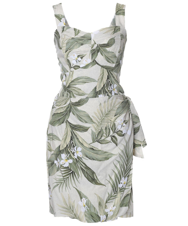 Short Sarong Dress Elastic Back White Ginger Khaki