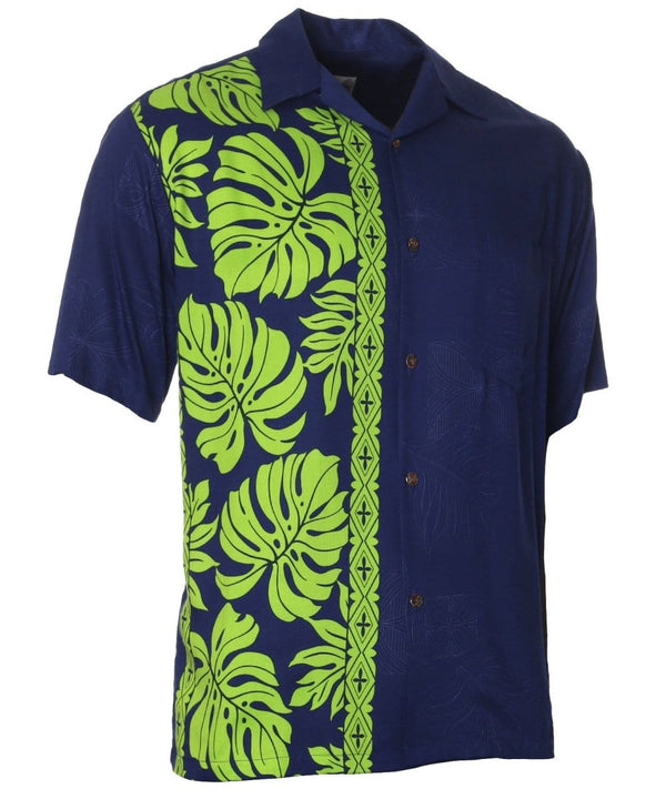 Side Design Prince Kuhio Hawaiian Shirt Navy-Lime Navy