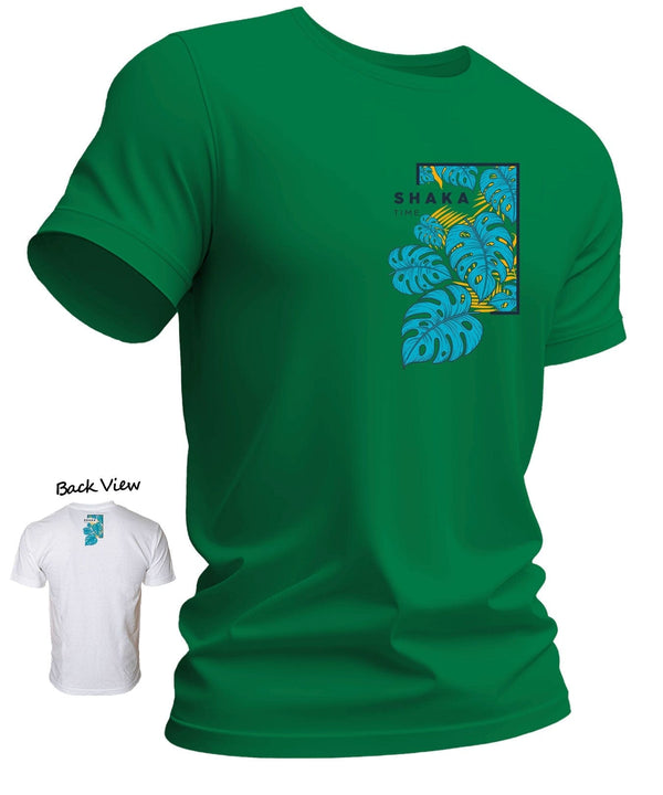 Cool Shaka Time Monstera Men's Hawaiian T-Shirt Green